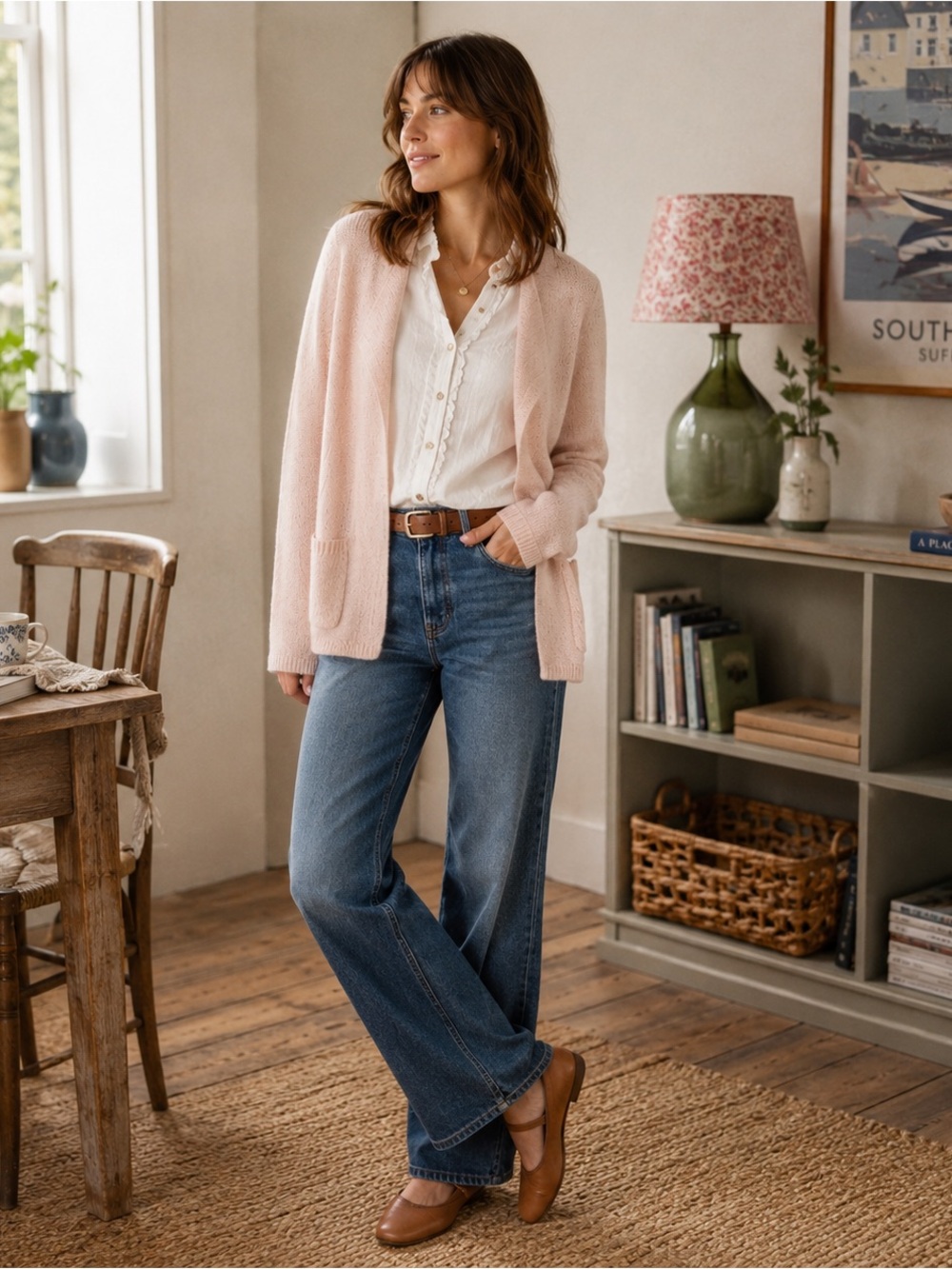 Boden Open Cardigan US 10 MOHAIR WOOL‎ Blend Knit Light Pink Sweater WU019